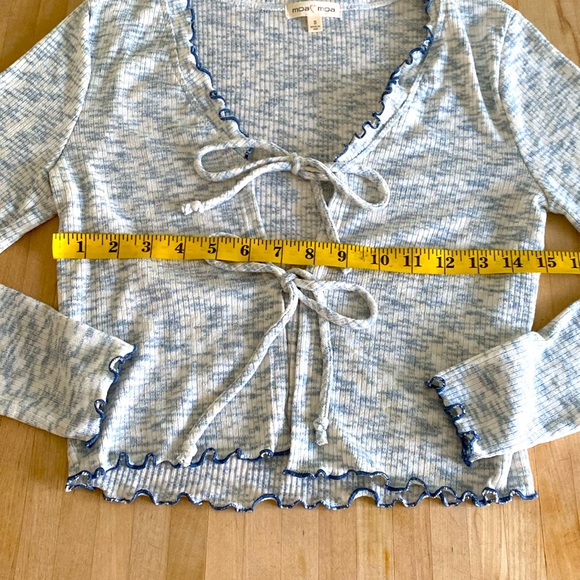 Womens Moa Moa Grey Cropped Tie Sweater Cardigan Sz.S - Picture 5 of 8